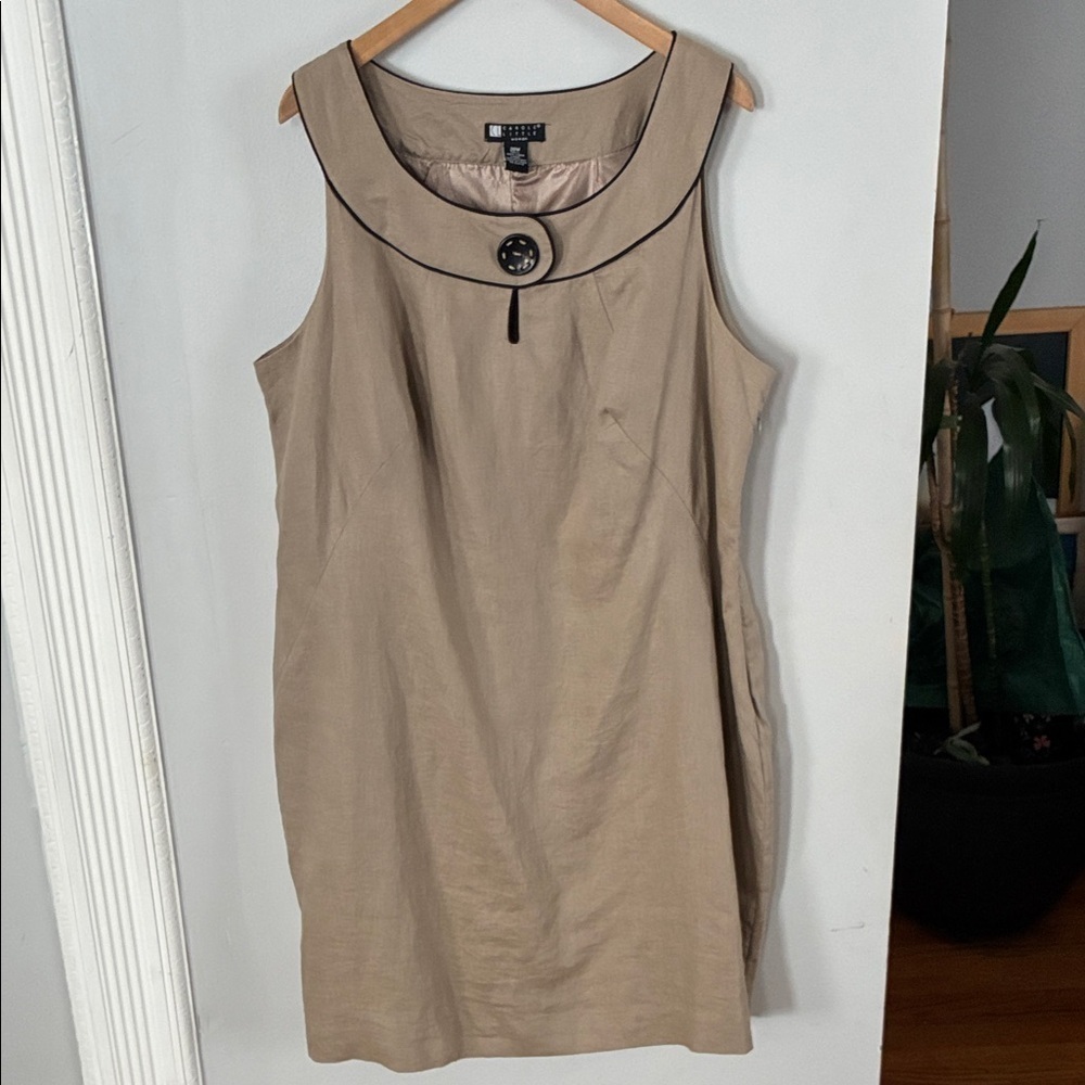 Carole Little Linen Tan Dress with Black Accents Sz 20